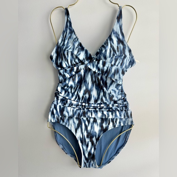 Anne Cole Women's Blue Printed Draped Underwire One-Piece Swimsuit Size 16W